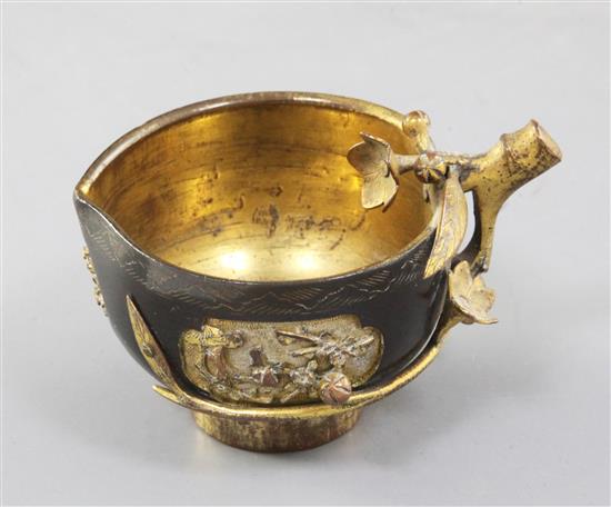 A Sawasa or Tonkin ware gilt copper peach-shaped cup, first half 18th century, length 7.5cm height 4.9cm